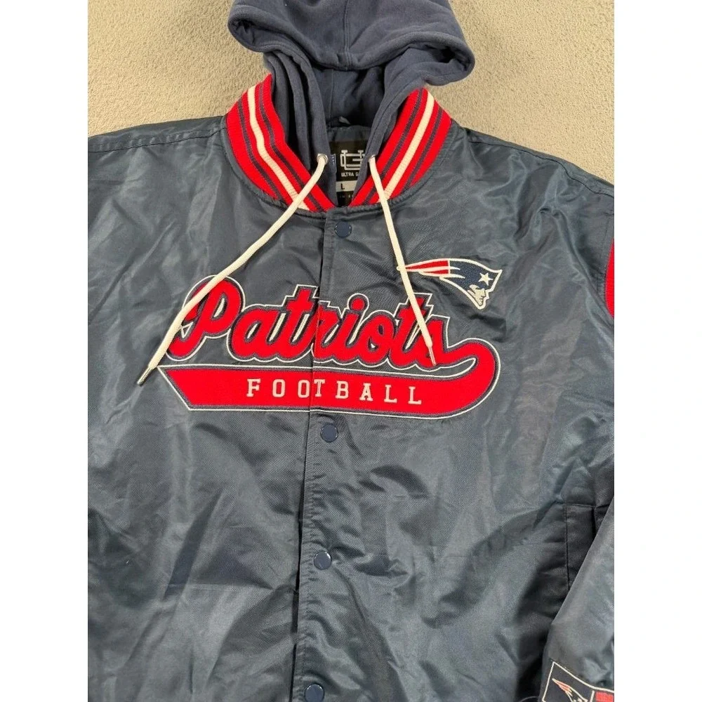 Ultra Game NFL New England Patriots Bomber Varsity Jacket Mens Large Hooded